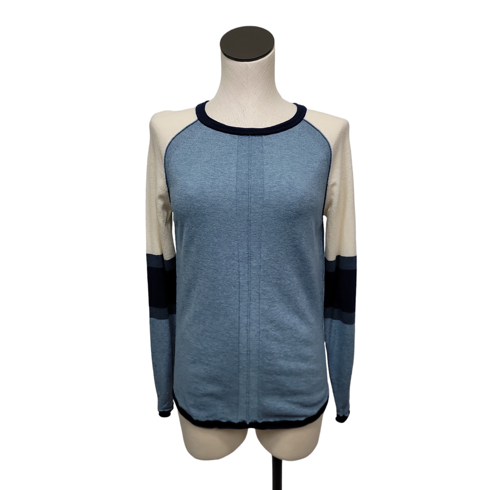 Title Nine Color Block Merino Wool Blend Crewneck Sweater Keyhole Womens Small